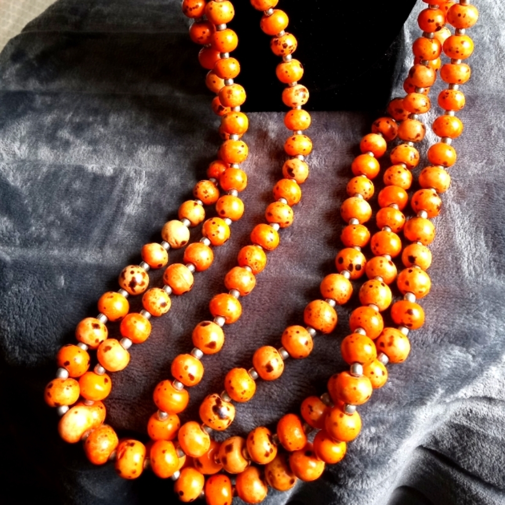 Chico's Three Strand Orange and Black Speckled Necklace